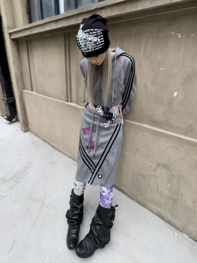 Hooded Sweatshirt Short Jacket Half Skirt Set【s0000007659】