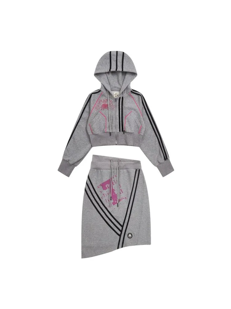 Hooded Sweatshirt Short Jacket Half Skirt Set【s0000007659】