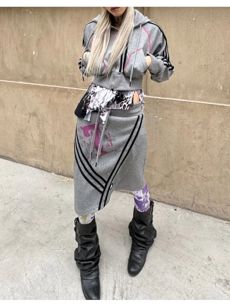 Hooded Sweatshirt Short Jacket Half Skirt Set【s0000007659】