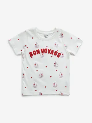 HOP Kids Off-White Text-Printed Cotton T-Shirt