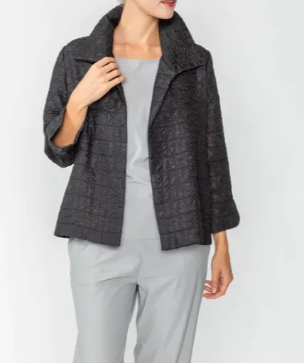 IC Collection Solid Jacquard Open Front Jacket in Black - 6289J-BLK