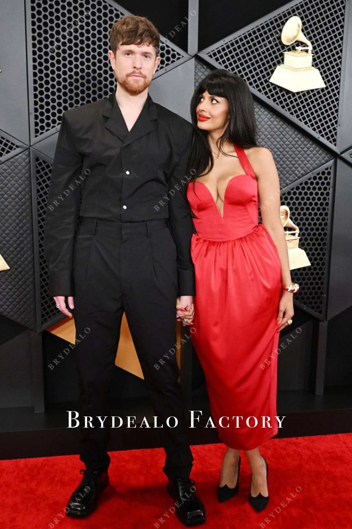 Jameela Jamil Red Halter 2024 Grammys Red Carpet Dress