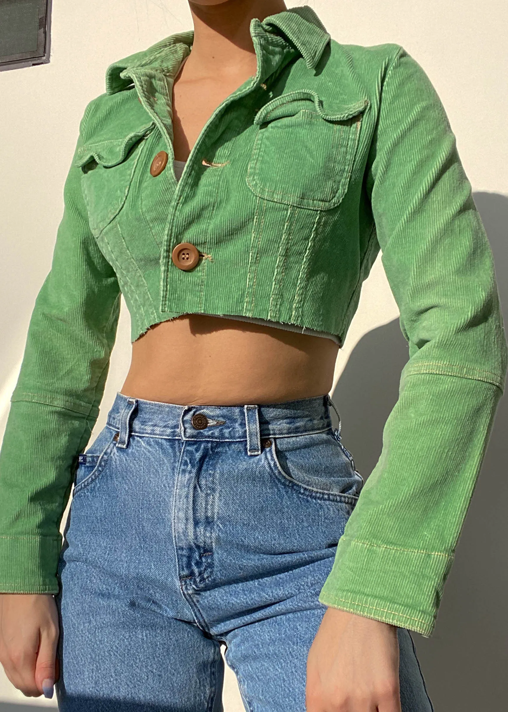 Kelly Green Corduroy Crop Jacket (XS)