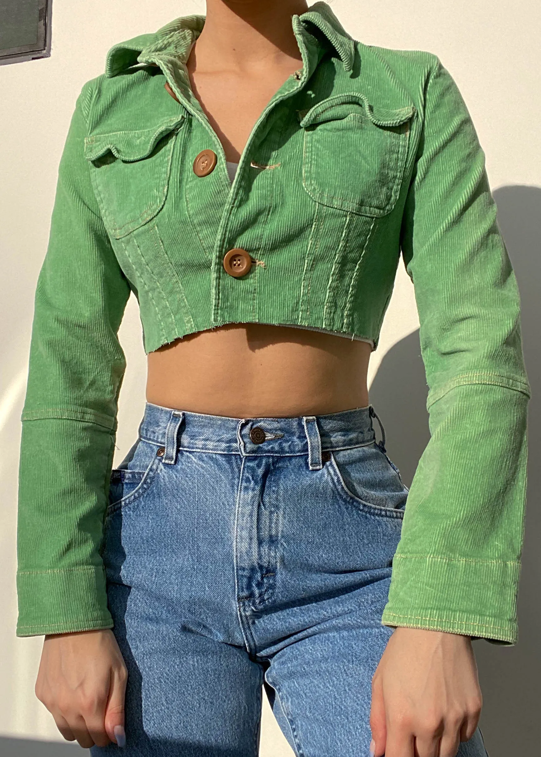 Kelly Green Corduroy Crop Jacket (XS)