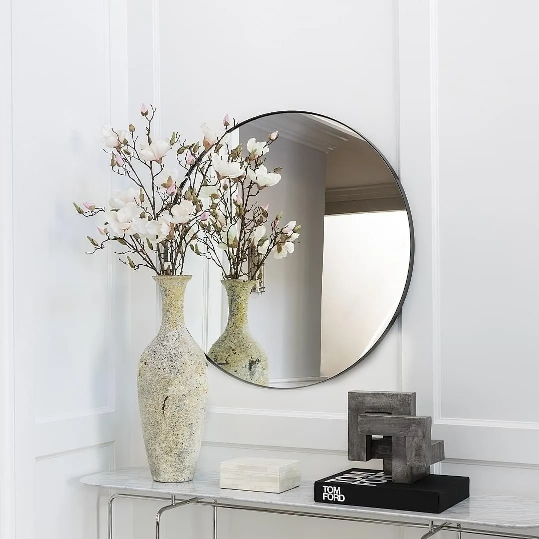 Large Black Nickel Round Wall Mirror by Mirror Home