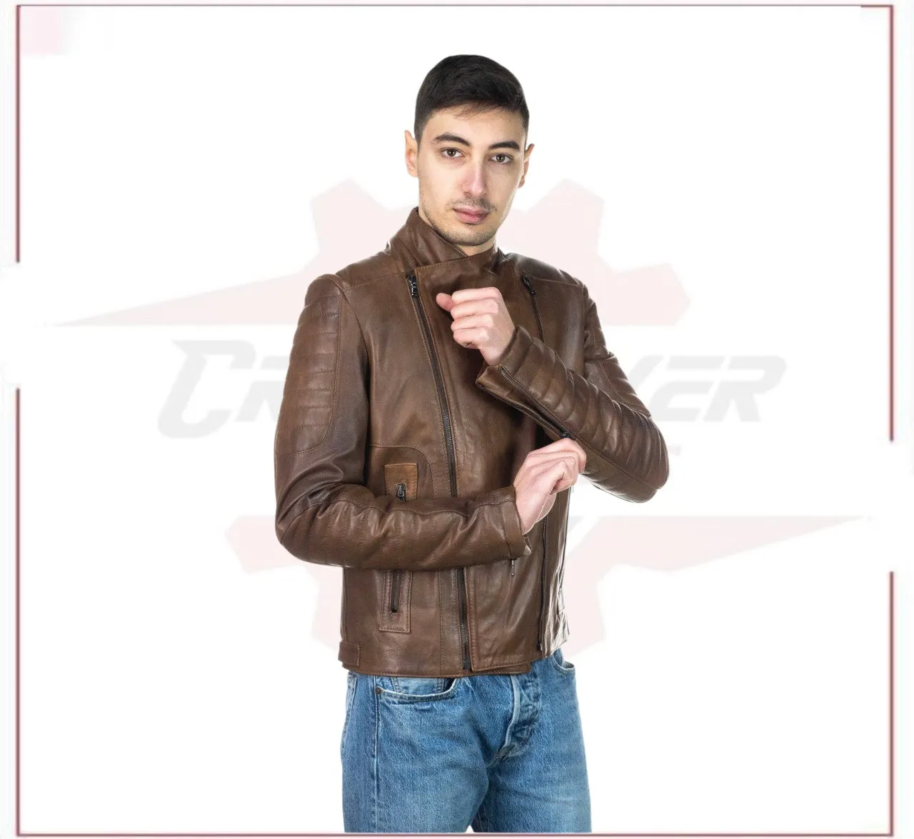 Men's Perfecto Jacket in Genuine Brown Leather