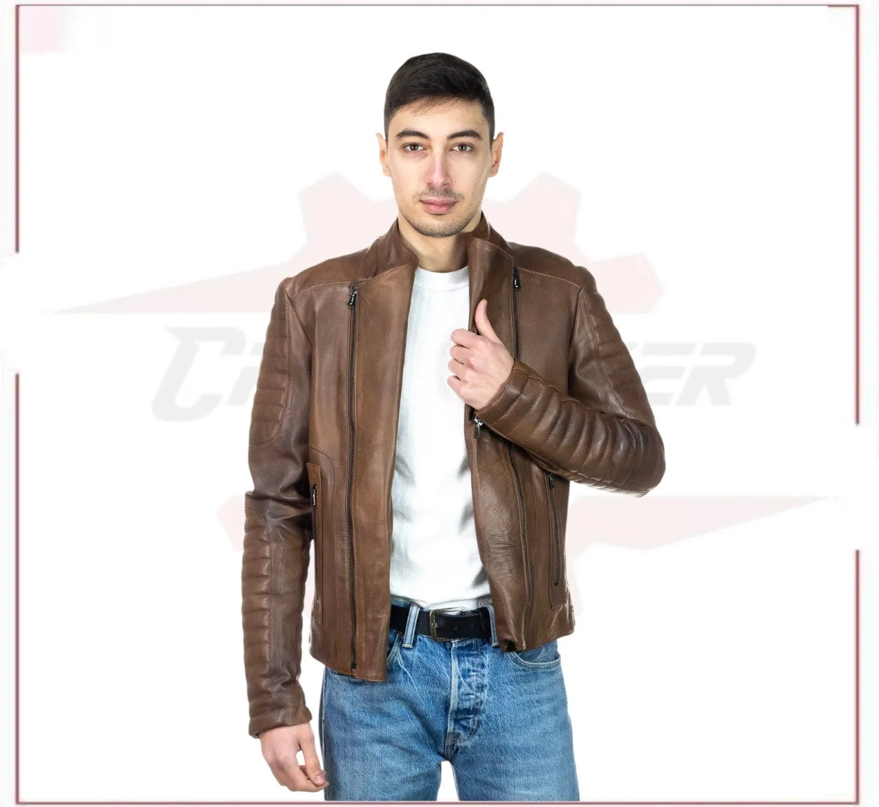 Men's Perfecto Jacket in Genuine Brown Leather
