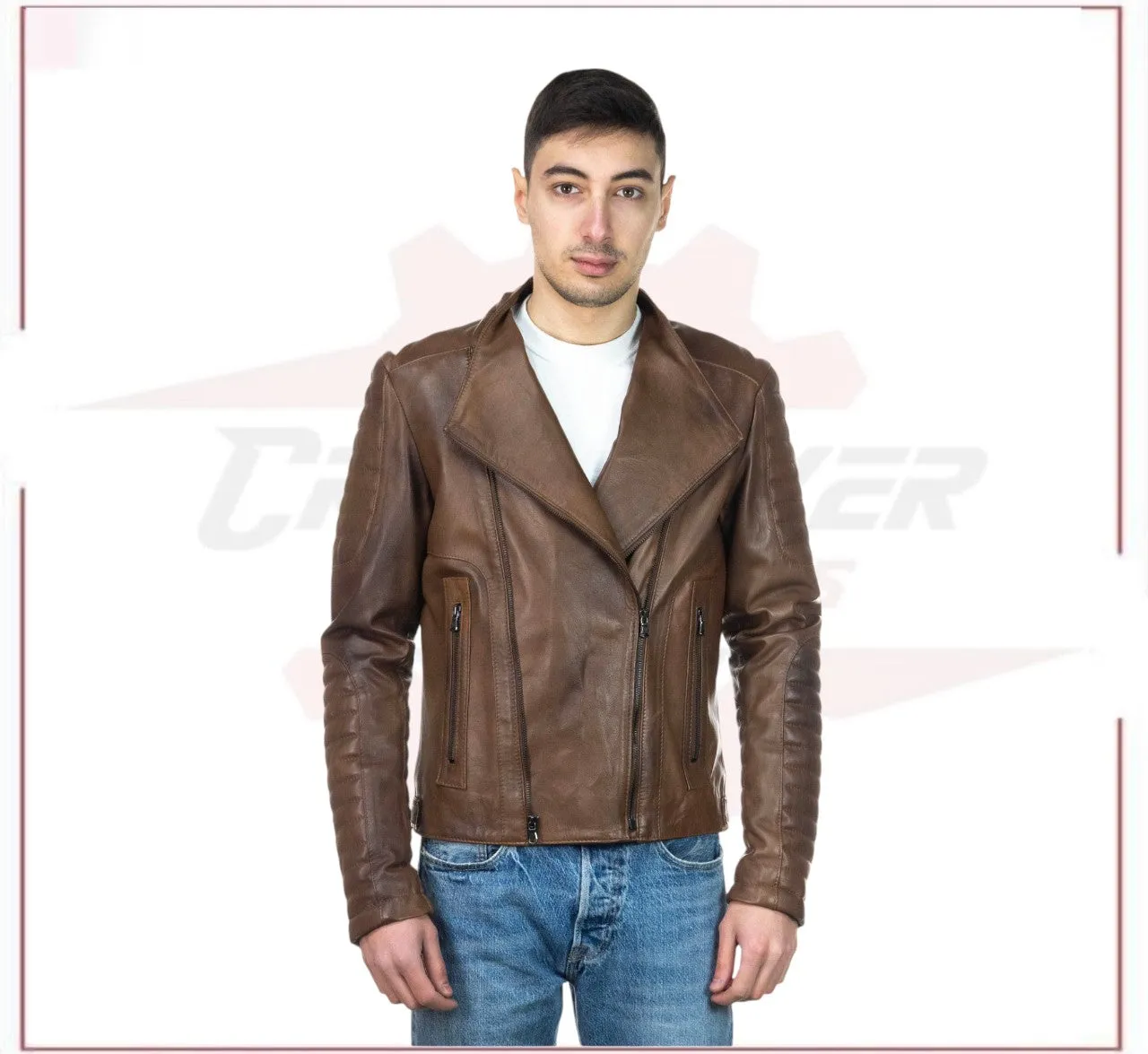 Men's Perfecto Jacket in Genuine Brown Leather