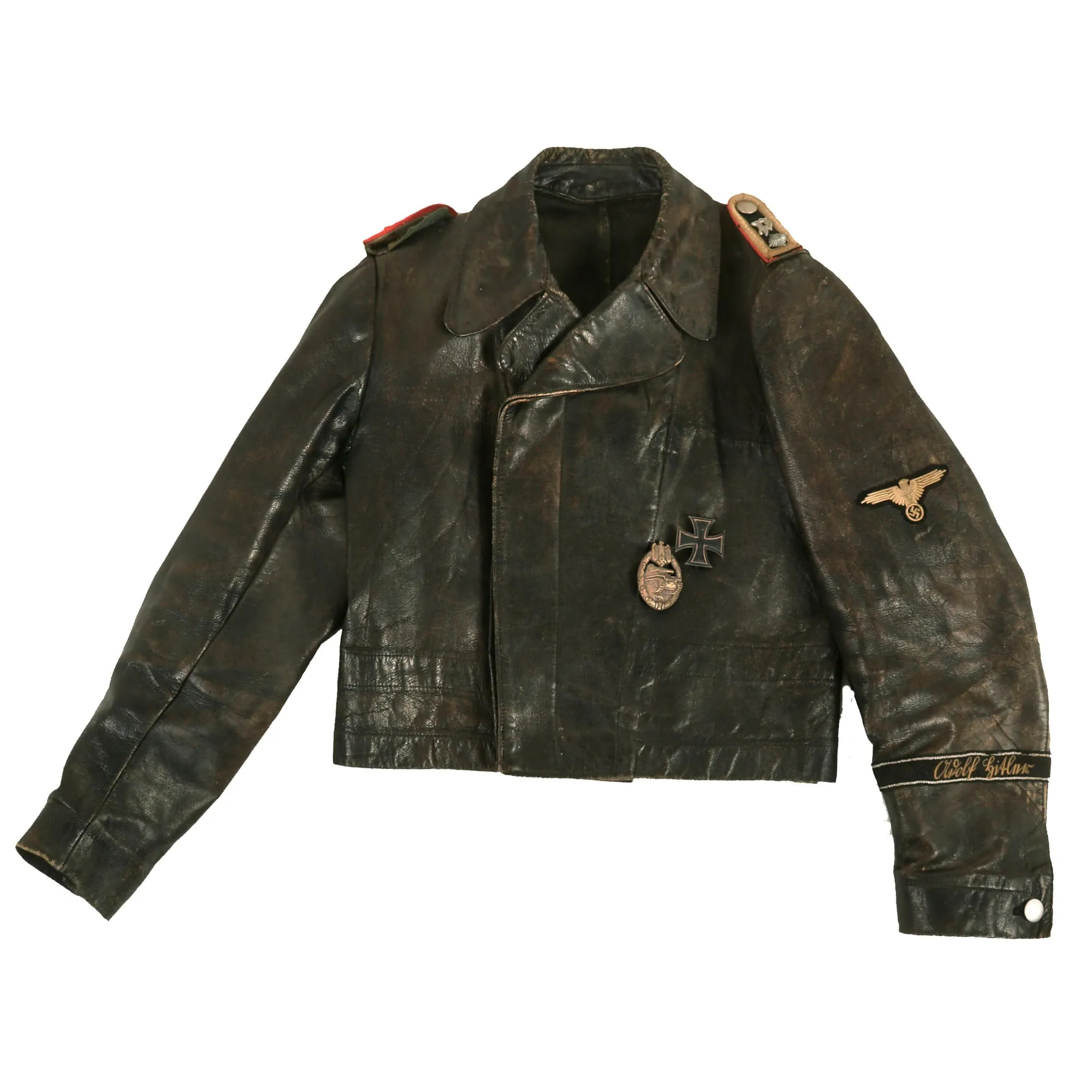 Original German WWII 1st Waffen-SS Panzer Division LAH Panzeräger NCO Leather Wrap Jacket with Throat Microphone & Awards - Formerly A.A.F. Tank Museum