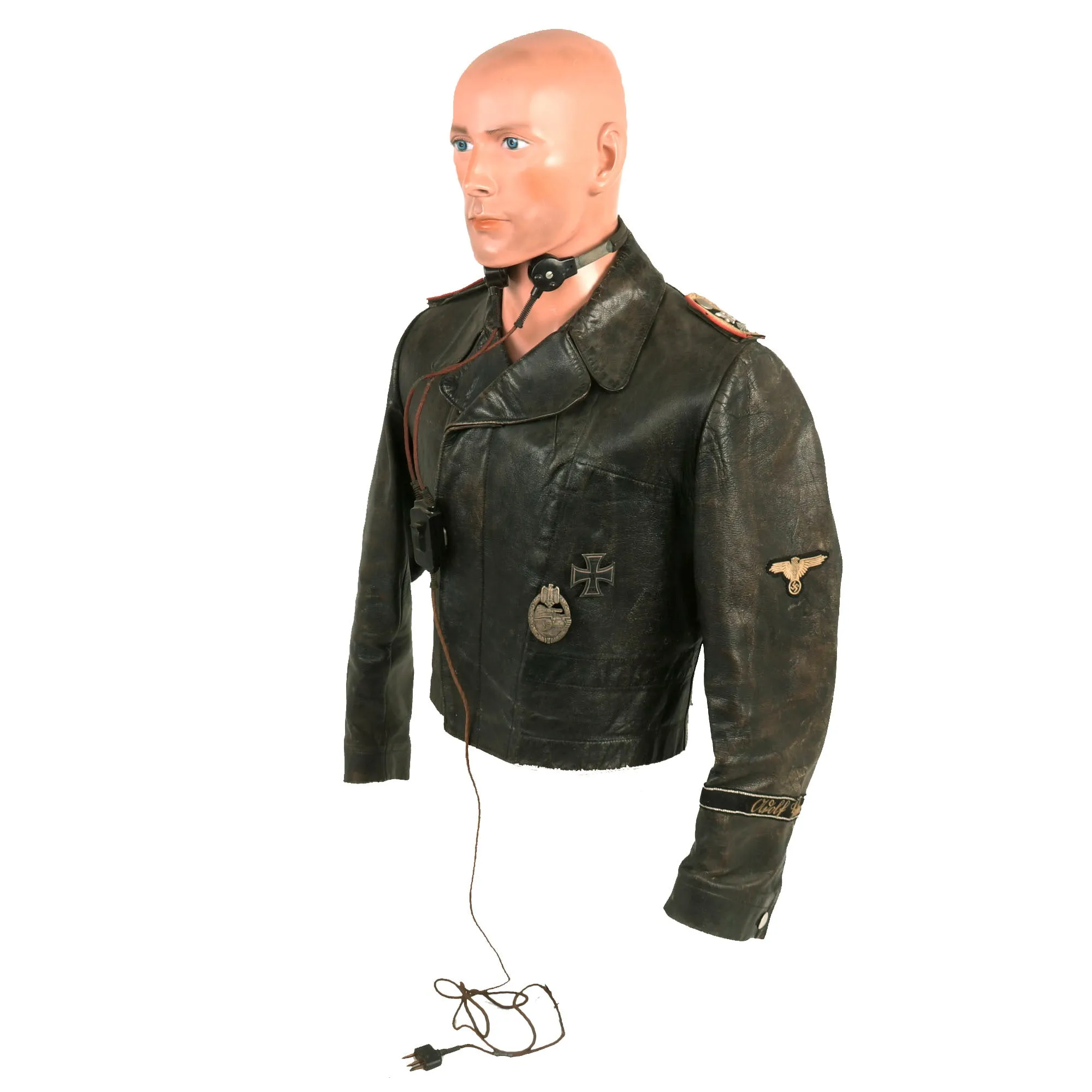 Original German WWII 1st Waffen-SS Panzer Division LAH Panzeräger NCO Leather Wrap Jacket with Throat Microphone & Awards - Formerly A.A.F. Tank Museum