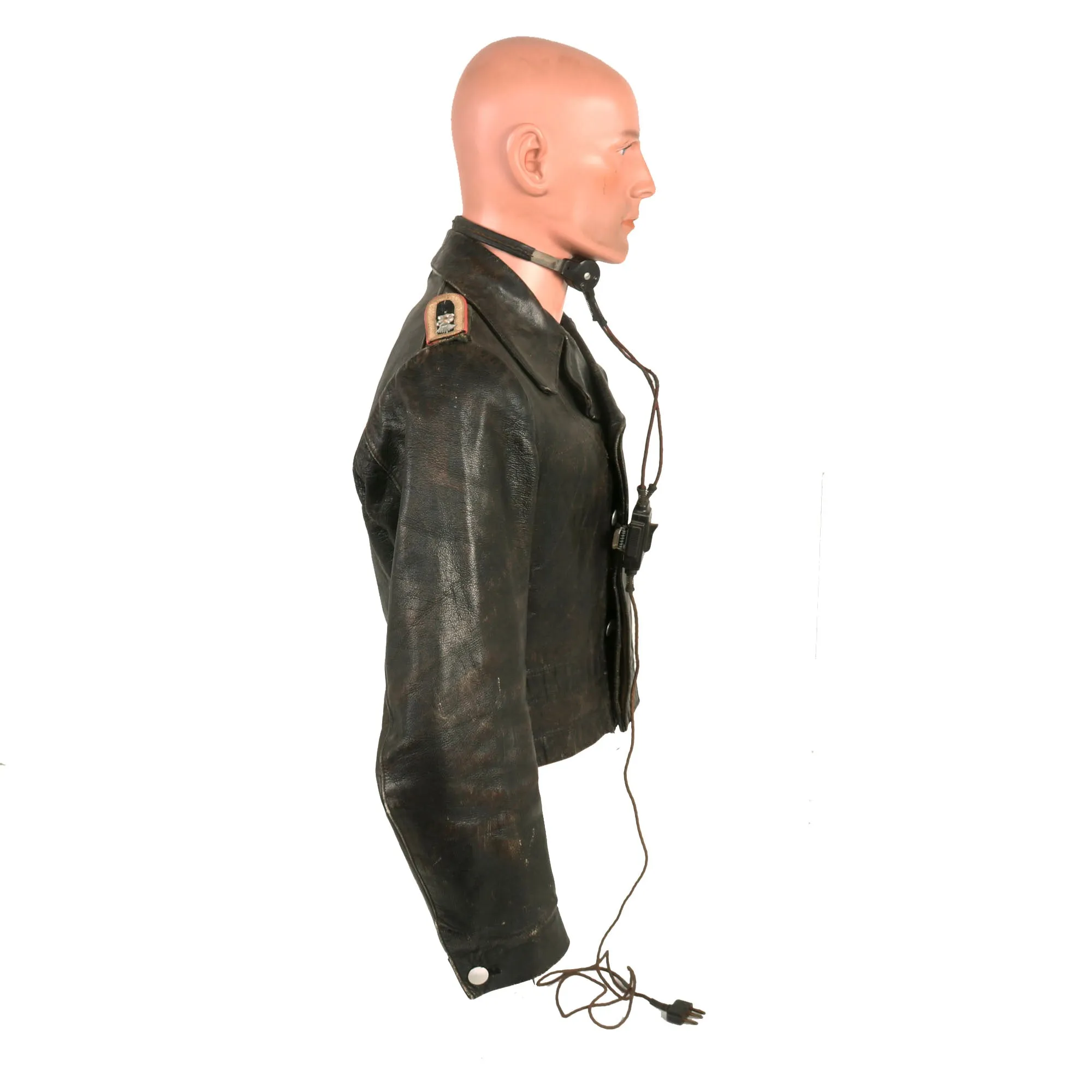 Original German WWII 1st Waffen-SS Panzer Division LAH Panzeräger NCO Leather Wrap Jacket with Throat Microphone & Awards - Formerly A.A.F. Tank Museum