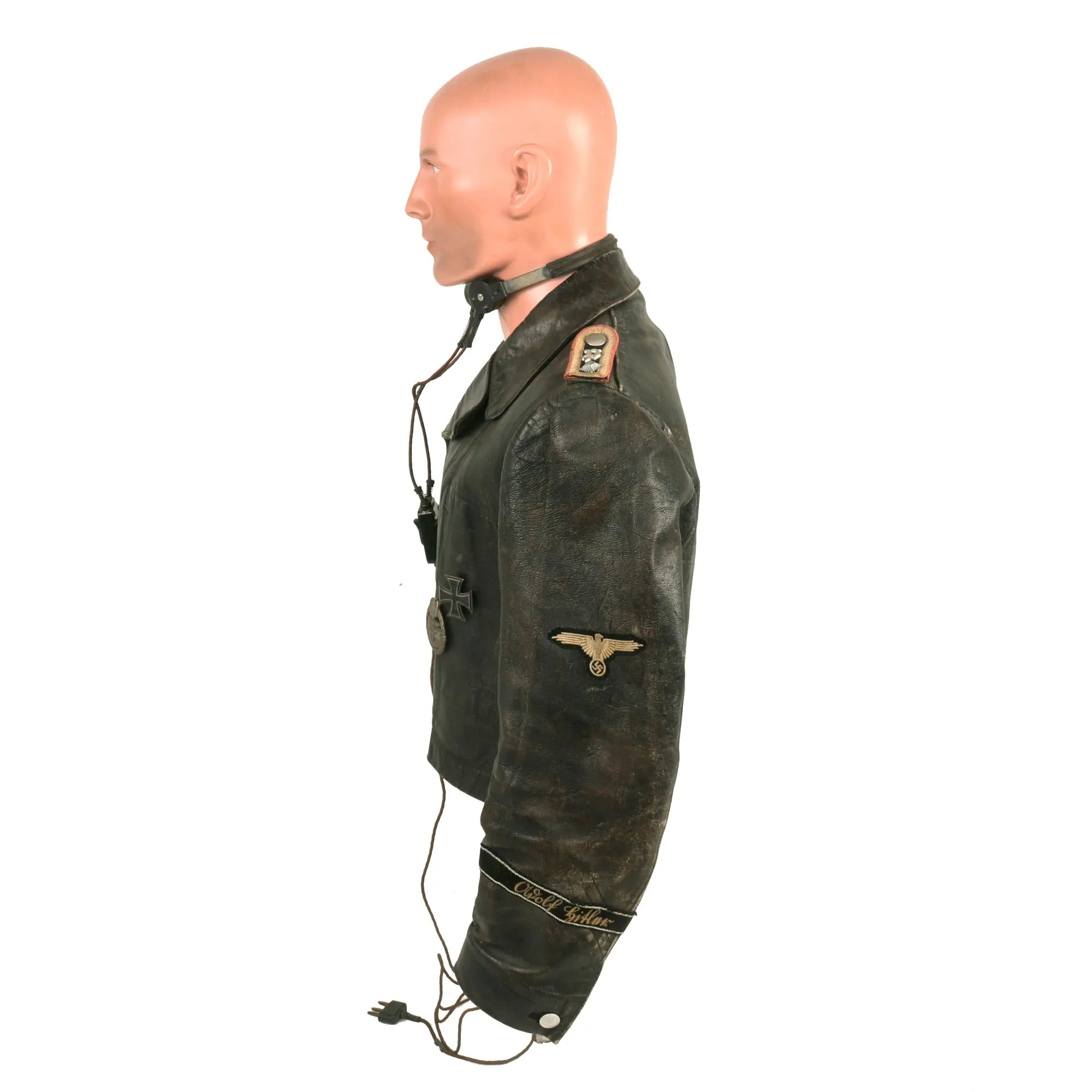 Original German WWII 1st Waffen-SS Panzer Division LAH Panzeräger NCO Leather Wrap Jacket with Throat Microphone & Awards - Formerly A.A.F. Tank Museum