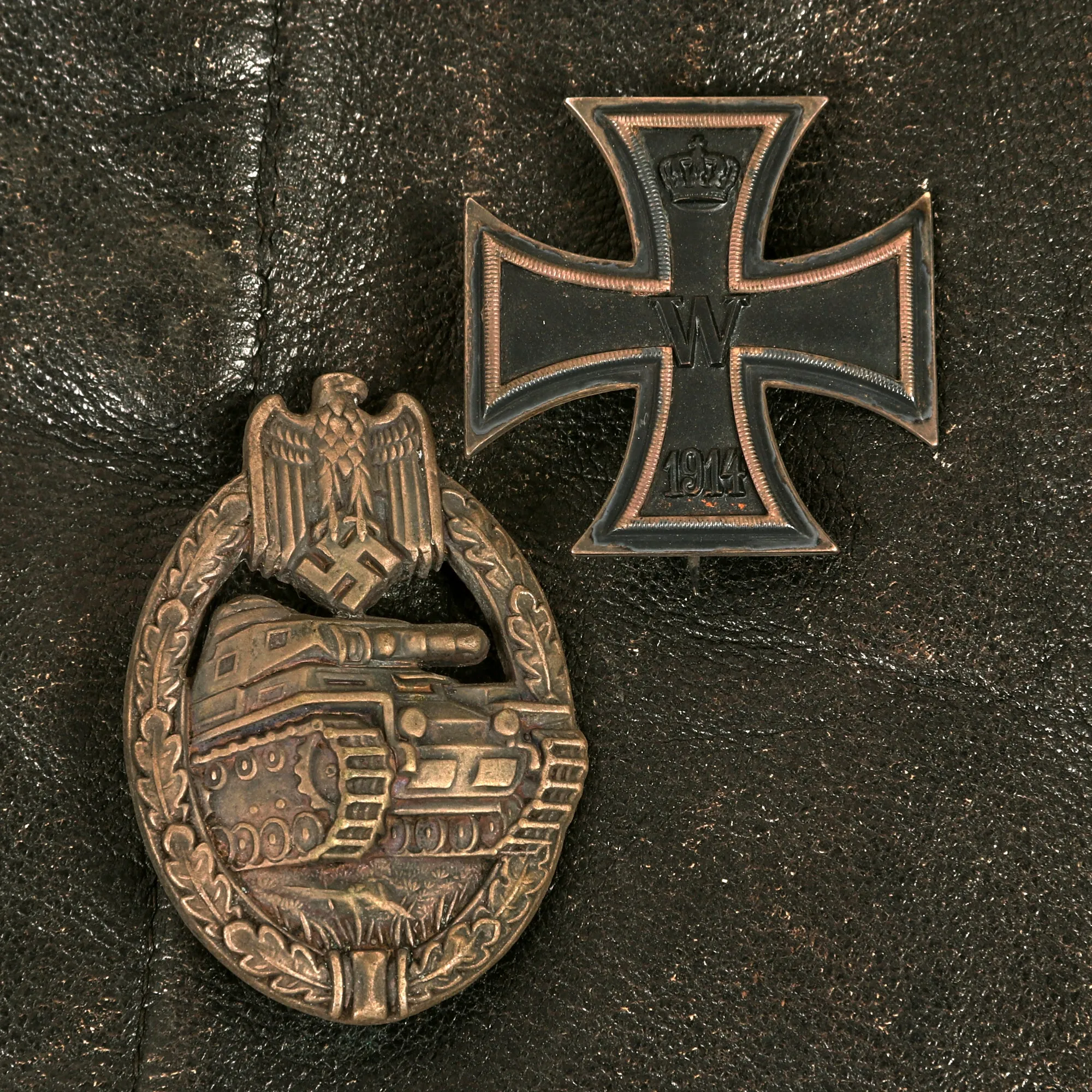 Original German WWII 1st Waffen-SS Panzer Division LAH Panzeräger NCO Leather Wrap Jacket with Throat Microphone & Awards - Formerly A.A.F. Tank Museum
