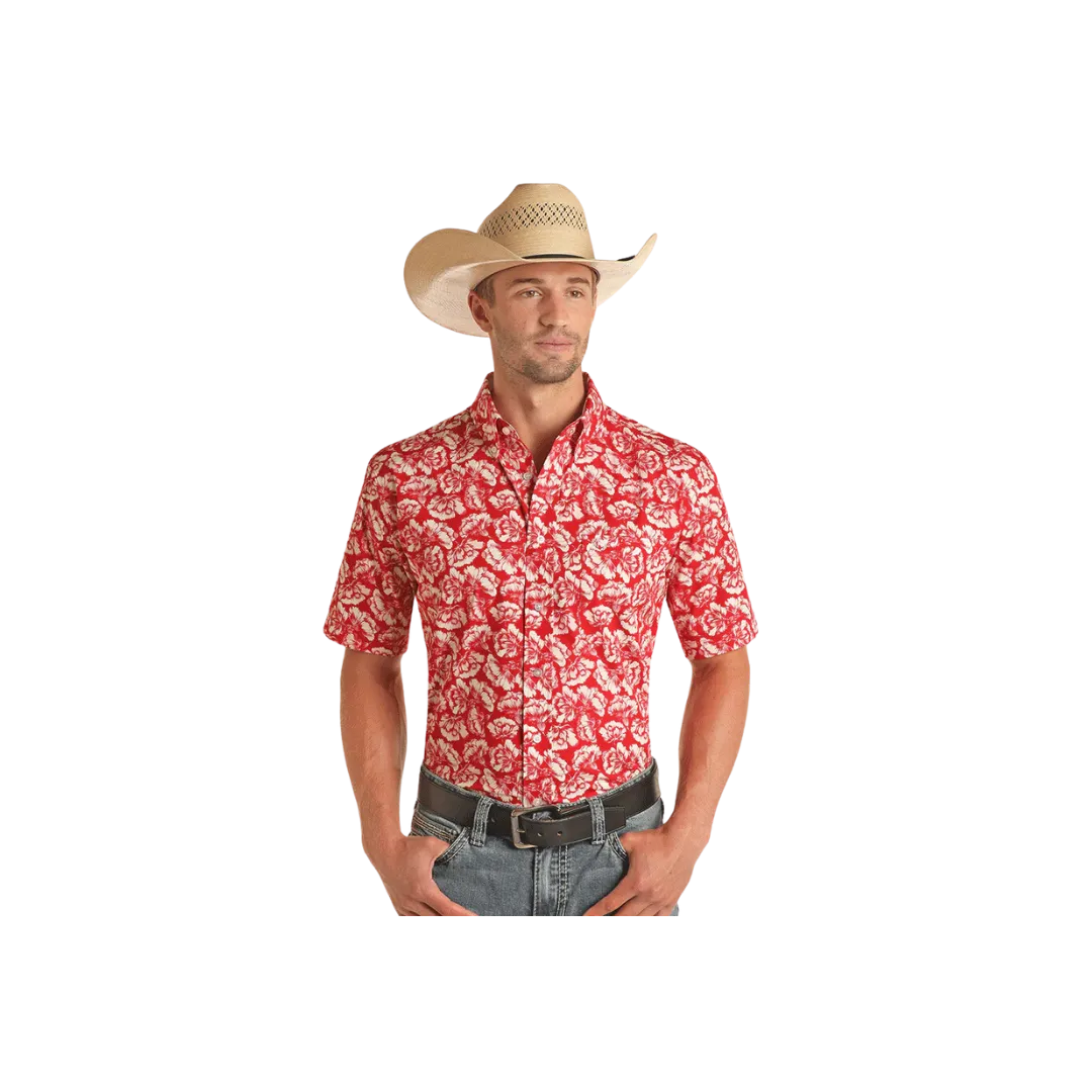 Panhandle Slim Men's Floral Short Sleeve Button Scarlet Red Shirts