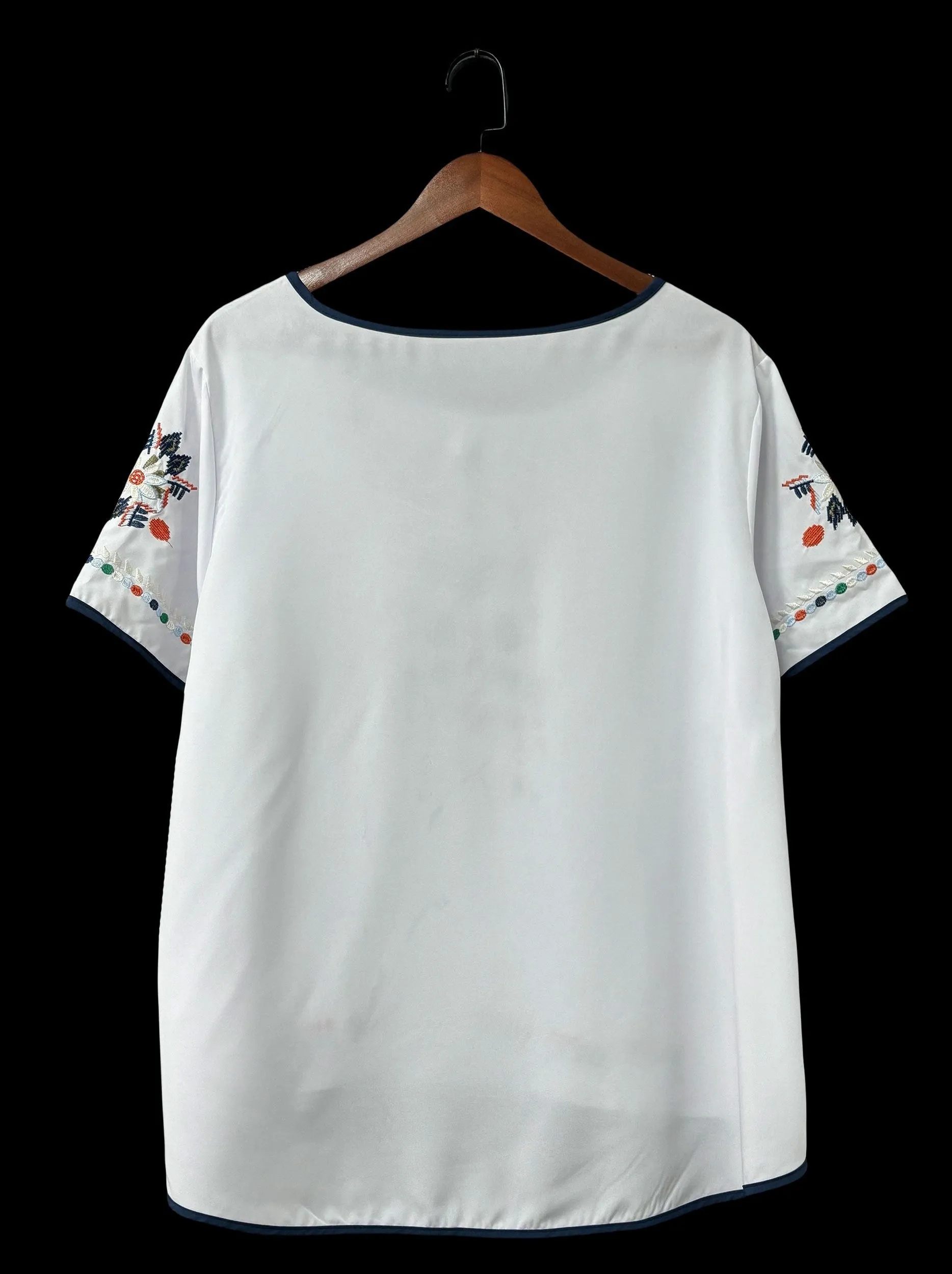 Plus Size Floral Embroidered Crew Neck Short Sleeve Blouse - Soft Slight Stretch Polyester Fabric, Vacation-Ready Top for Spring and All Seasons - Womens Casual Embroidery Clothing