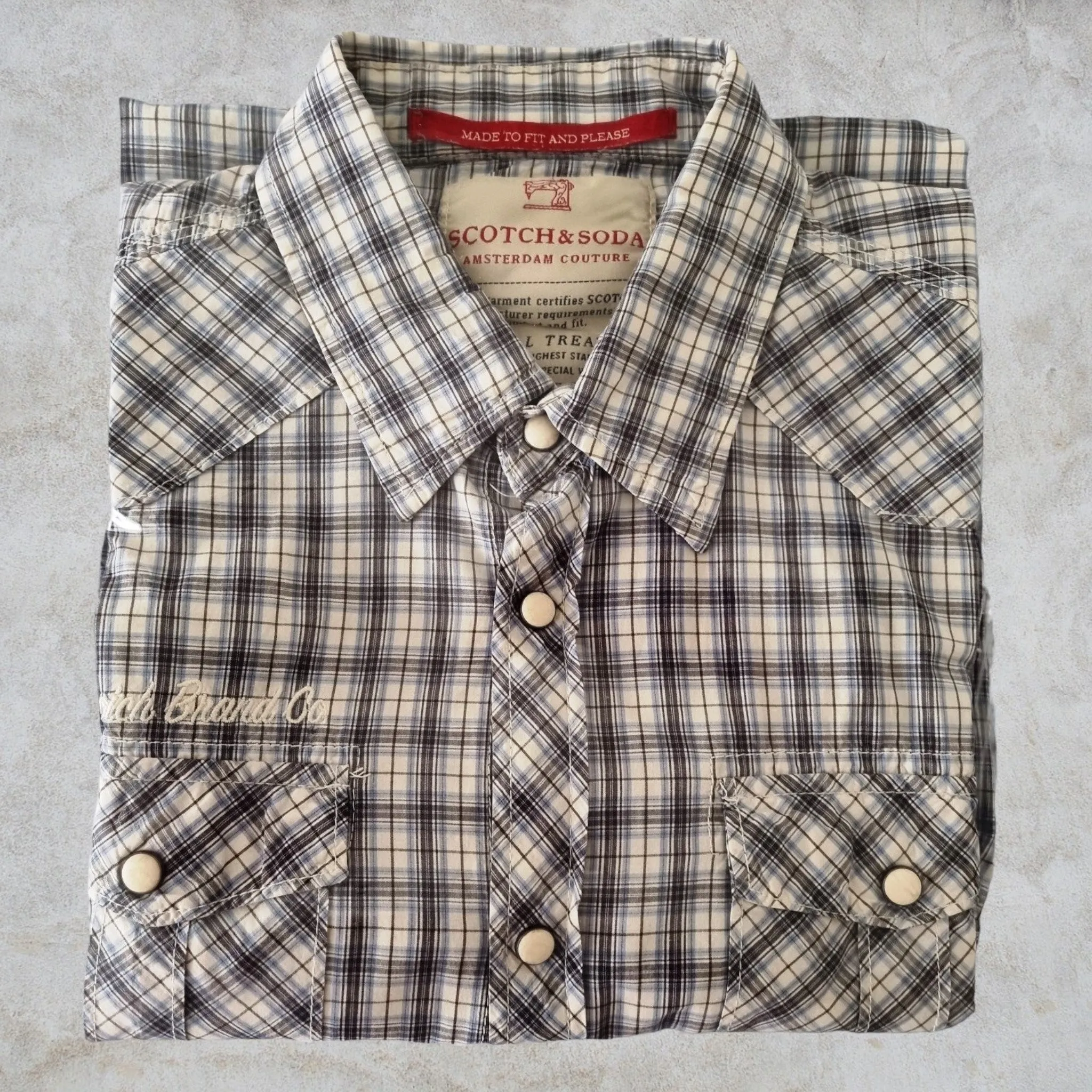 Scotch & Soda Blue & White Cotton Check Mens Shirt Size L