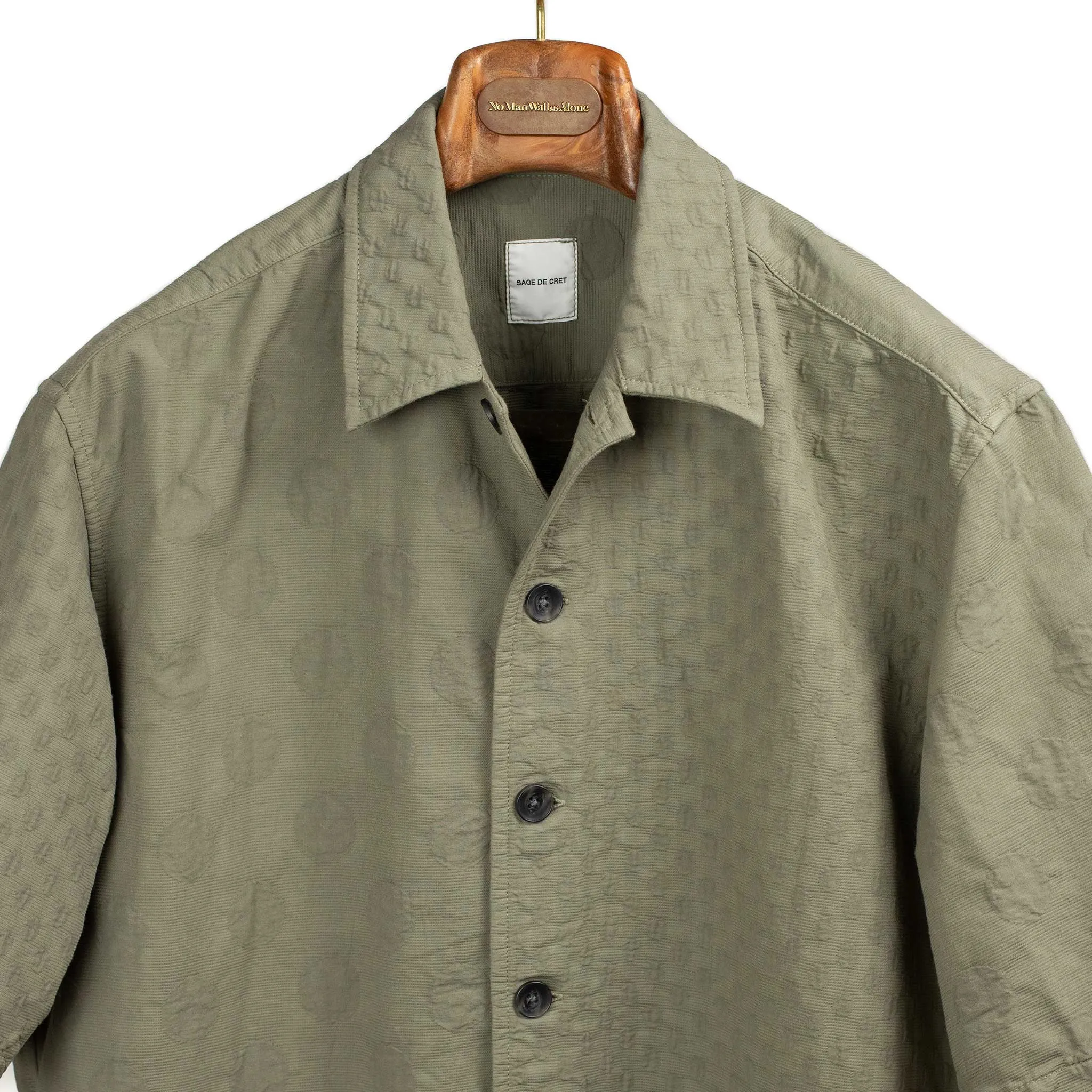 Short sleeve shirt in olive cotton patchwork dot jacquard