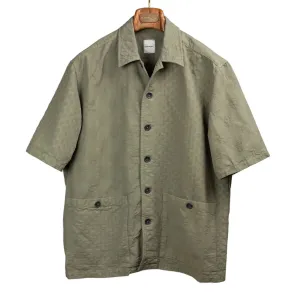 Short sleeve shirt in olive cotton patchwork dot jacquard