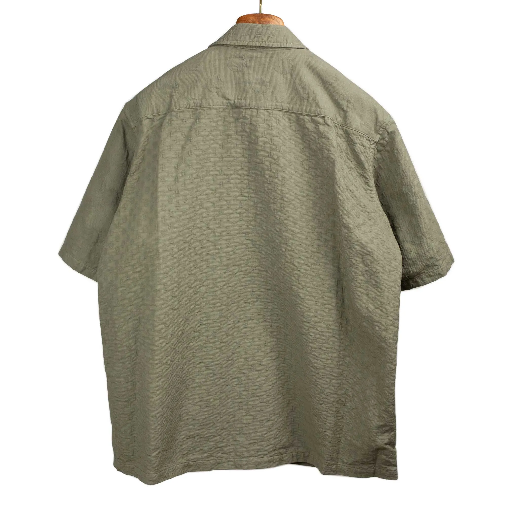 Short sleeve shirt in olive cotton patchwork dot jacquard