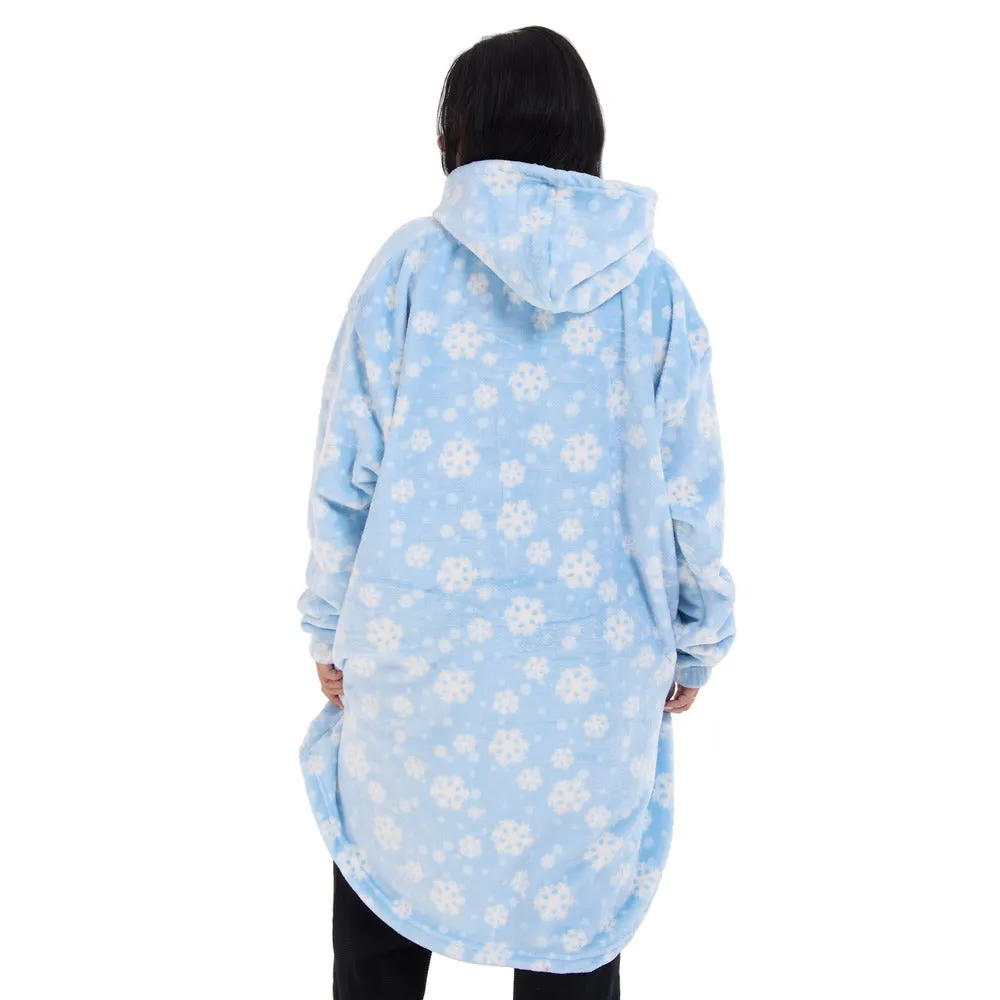 Snuggs Blanket Hoodie Light Blue Snowflakes