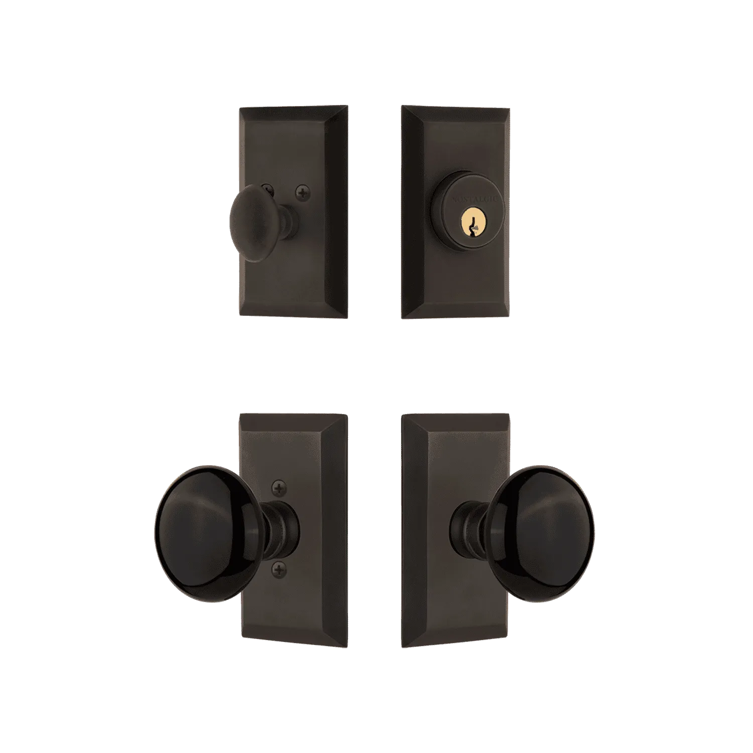 Studio Entry Set with Black Porcelain Knob in Oil-Rubbed Bronze