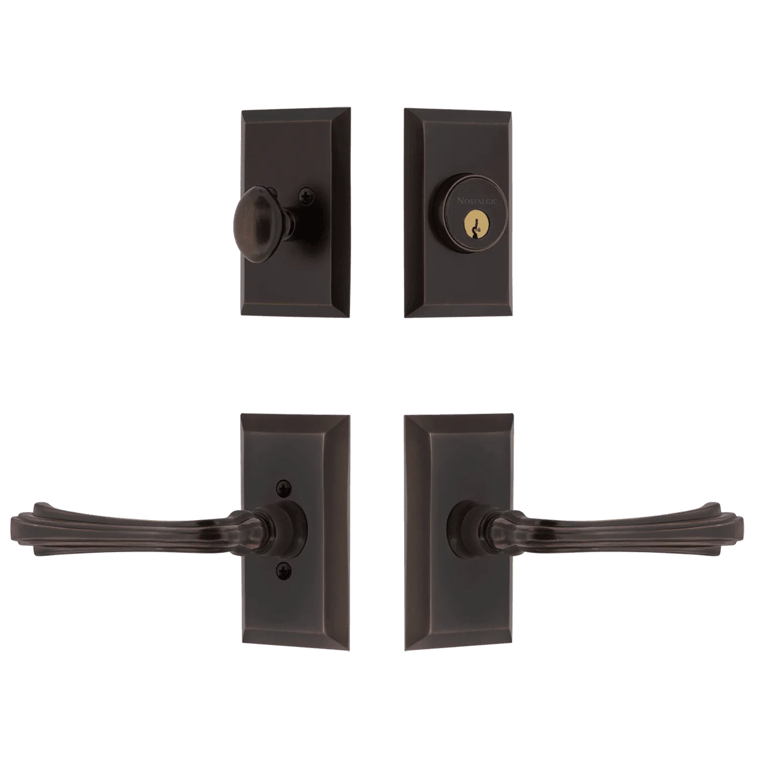 Studio Entry Set with Fleur Lever in Timeless Bronze