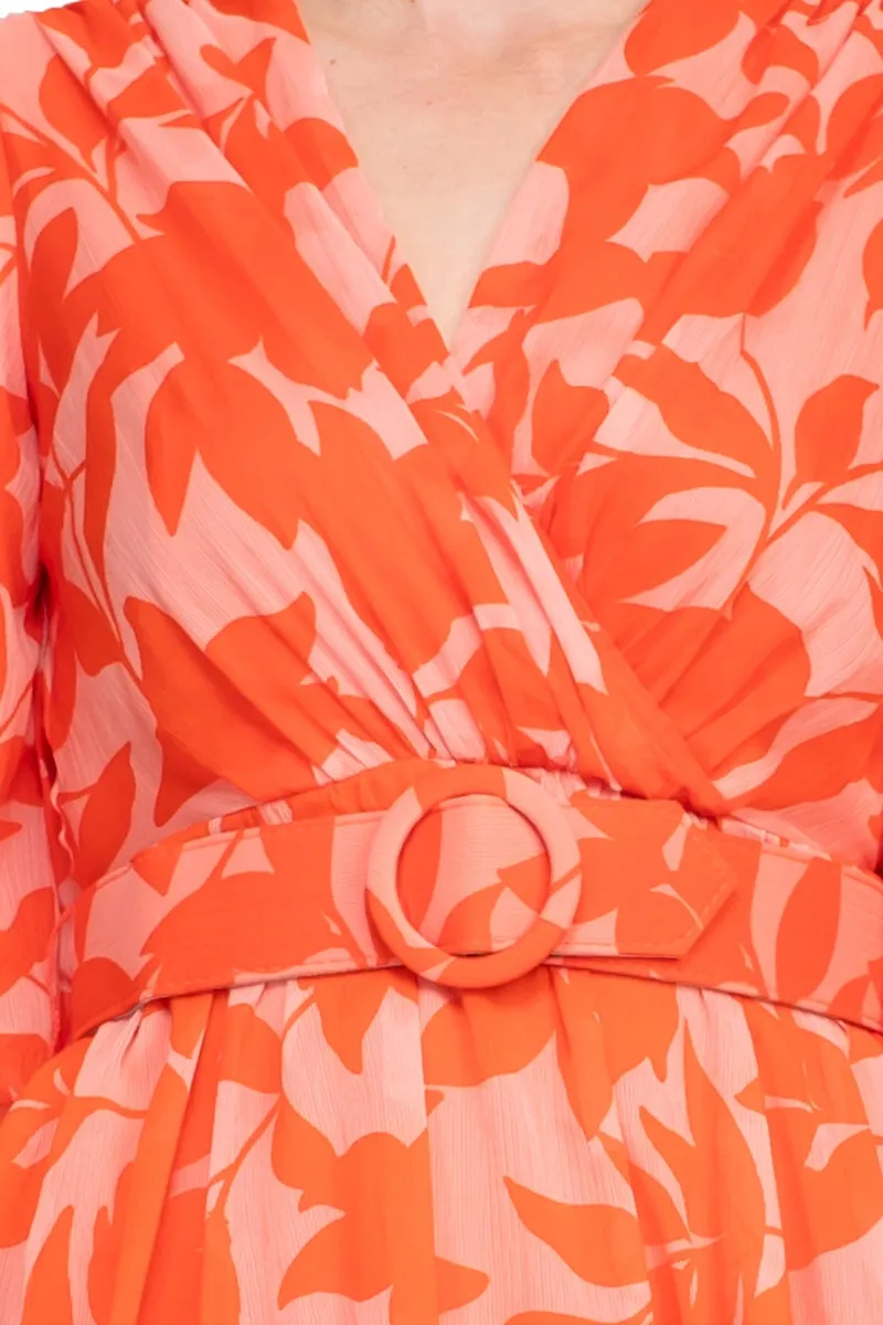Taylor Printed Chiffon Belted A-Line Dress