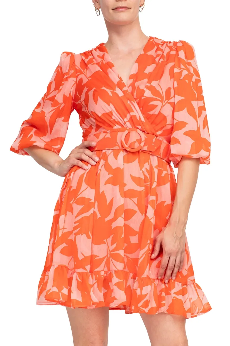 Taylor Printed Chiffon Belted A-Line Dress