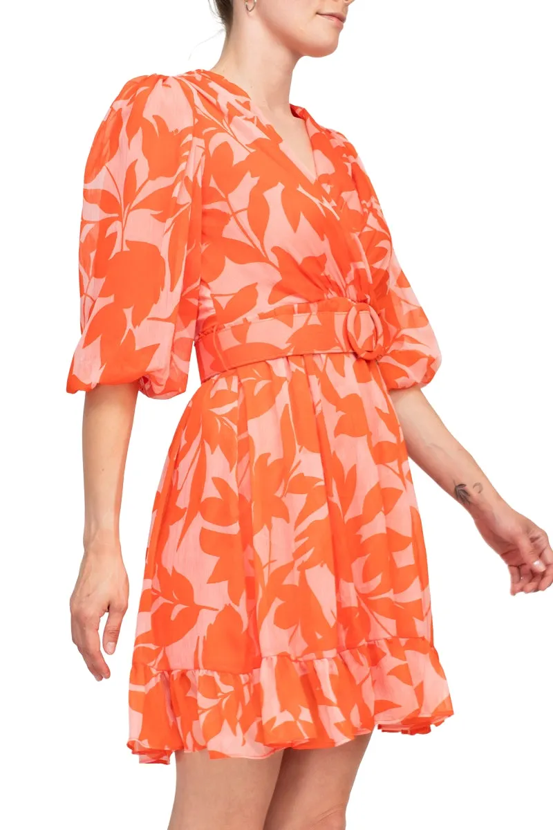 Taylor Printed Chiffon Belted A-Line Dress