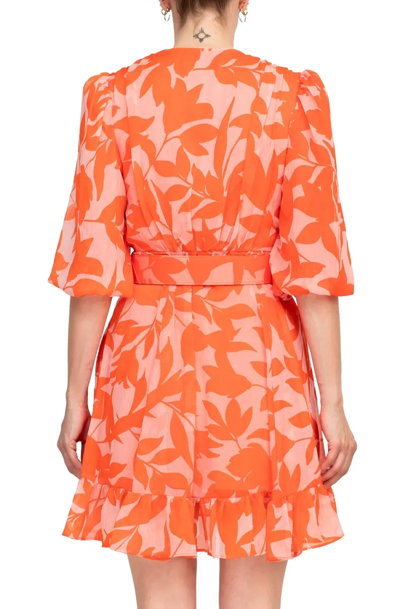 Taylor Printed Chiffon Belted A-Line Dress