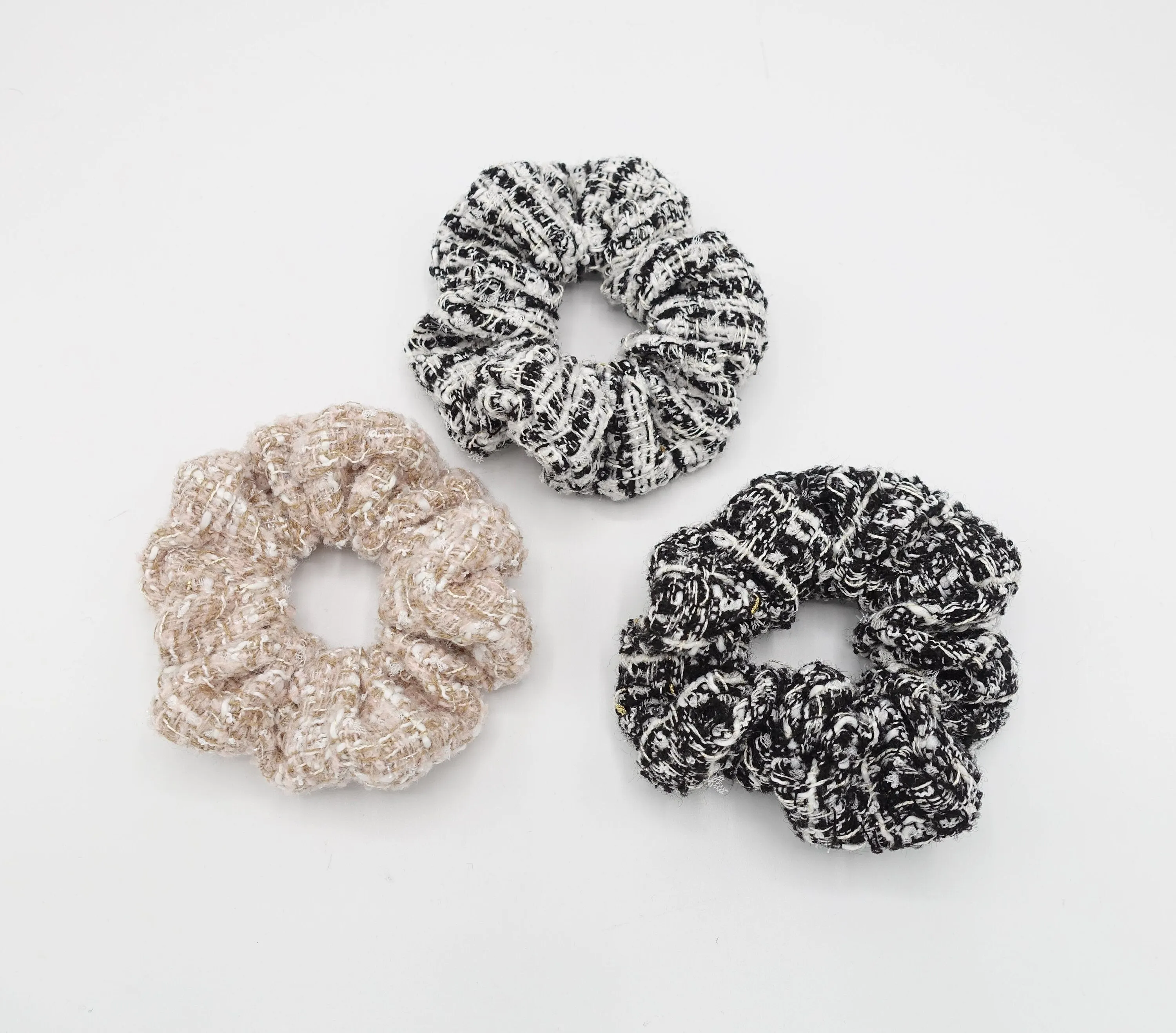 tweed pattern scrunchies Fall Winter stylish hair elastic scrunchie women hair accessory