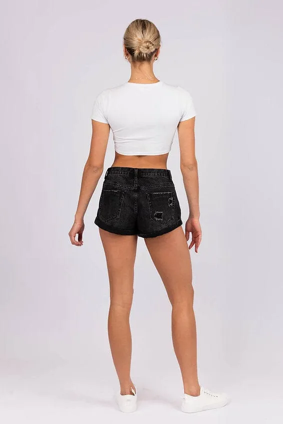 Wakee Denim Ladies Shorts -  Washed Black
