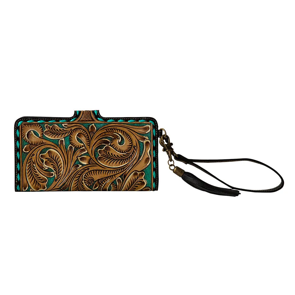 Western Swing Hand-Tooled Wristlet Wallet