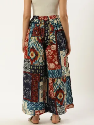 Women Multi Abstract Printed Cotton Flared Palazzo Women Multi Abstract Printed Cotton Flared Palazzo