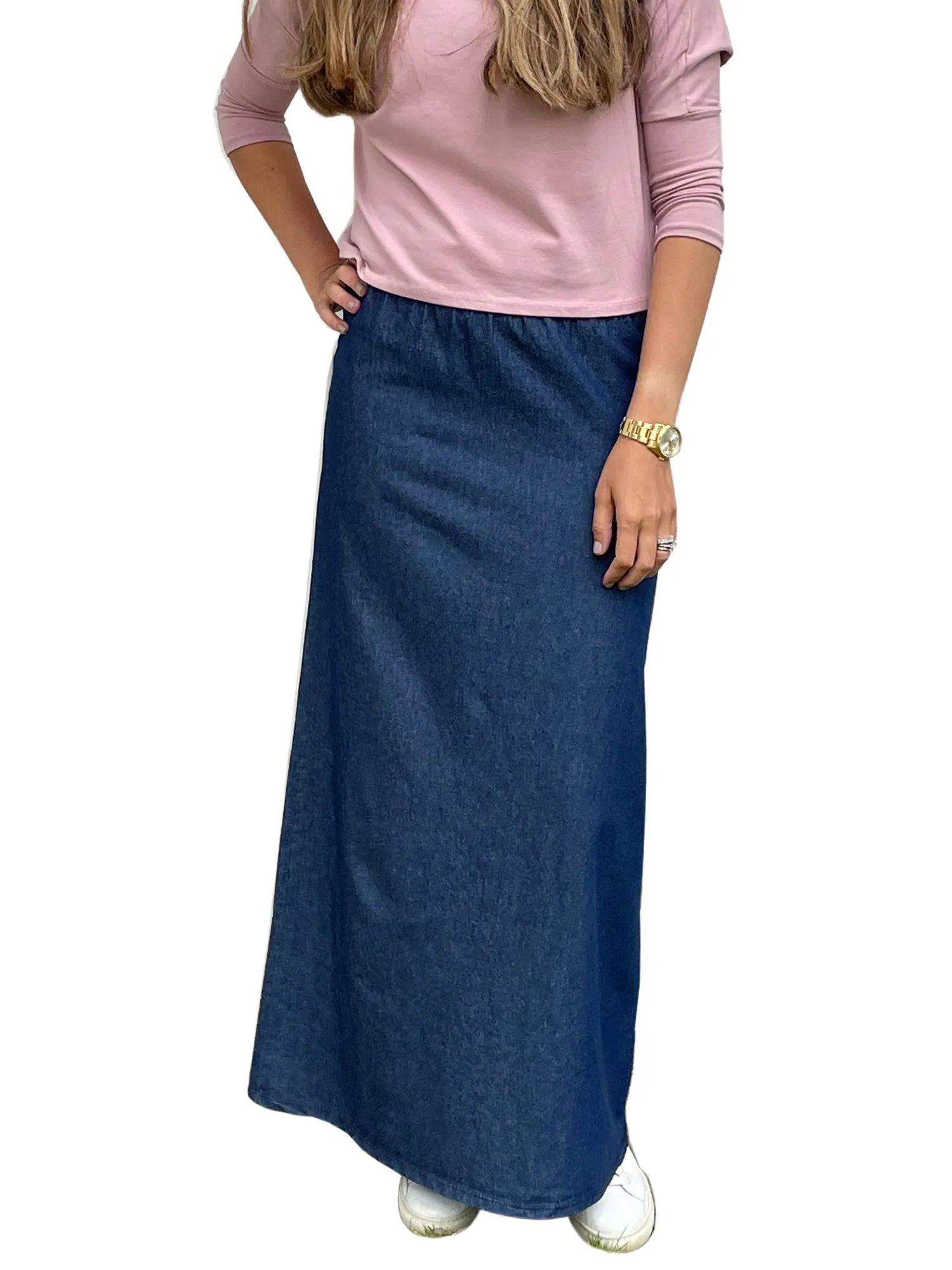 Women's Basic Modest Ankle Length Long Lightweight Denim Straight Skirt