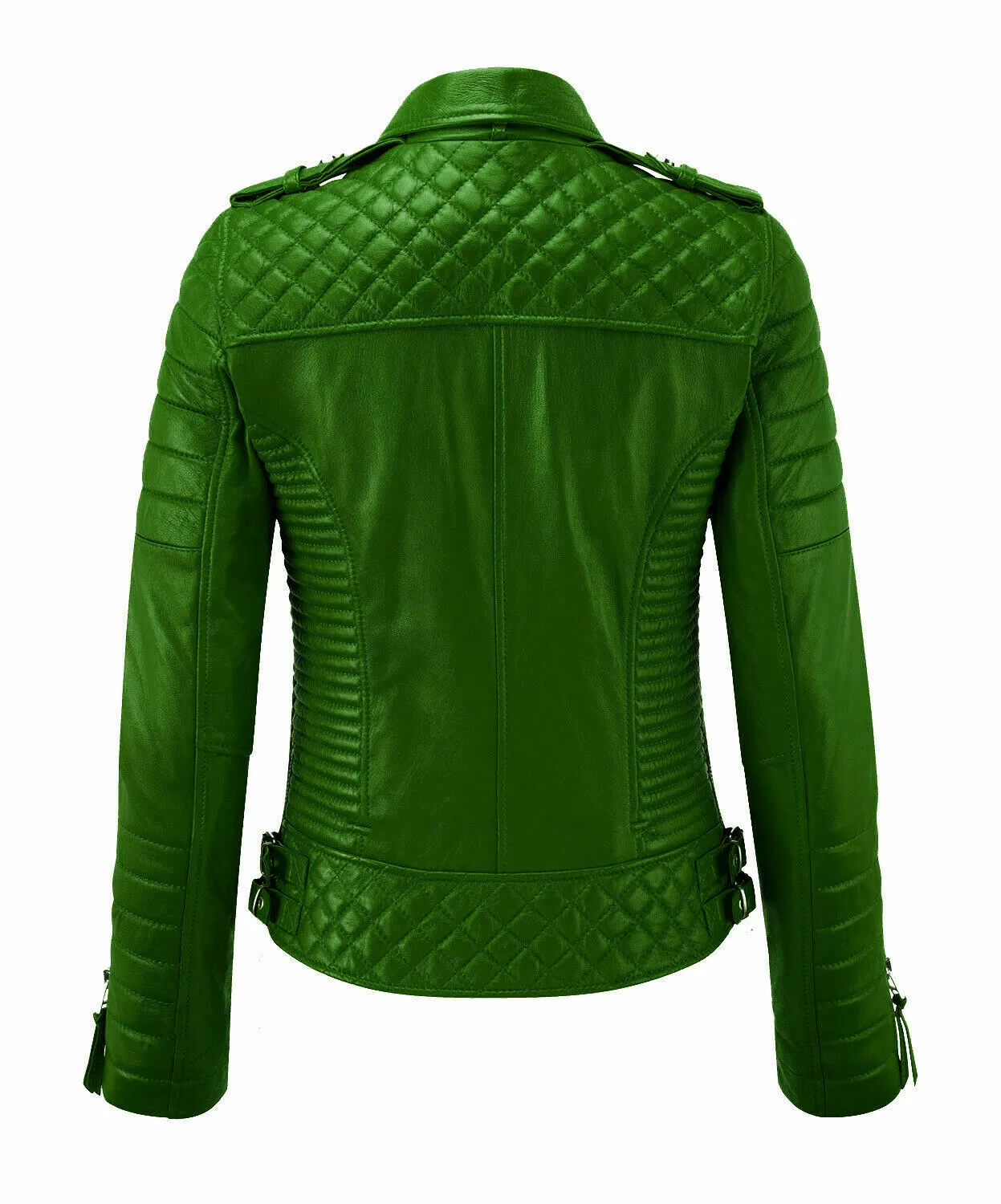 Women's Green Motorcycle Biker Jackets Cafe Racer Retro Slim Fit Jackets