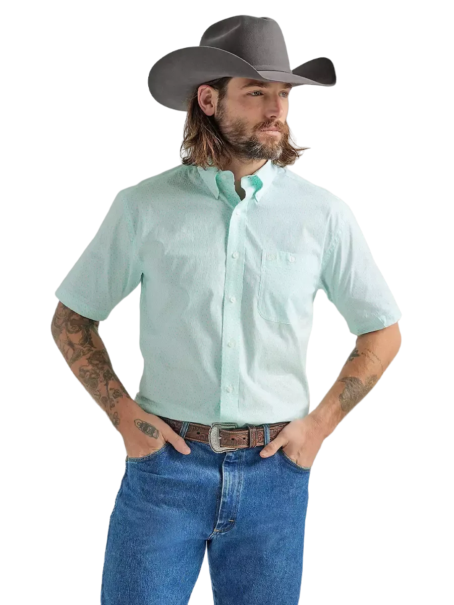 Wrangler Men's George Strait One Pocket Green Button Down Shirt - Big