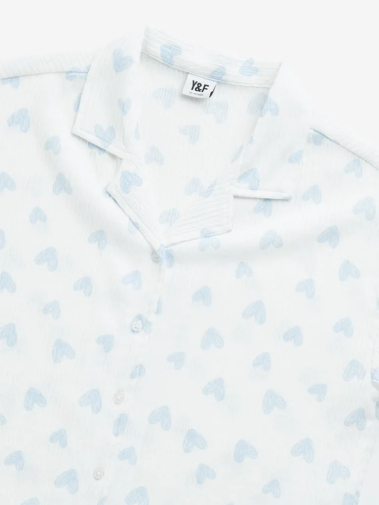 Y&F Kids Blue Heart Printed Shirt