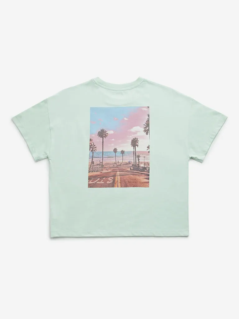 Y&F Kids Green Beach-Inspired Cotton T-Shirt