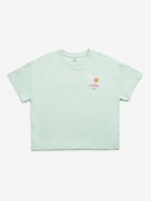 Y&F Kids Green Beach-Inspired Cotton T-Shirt